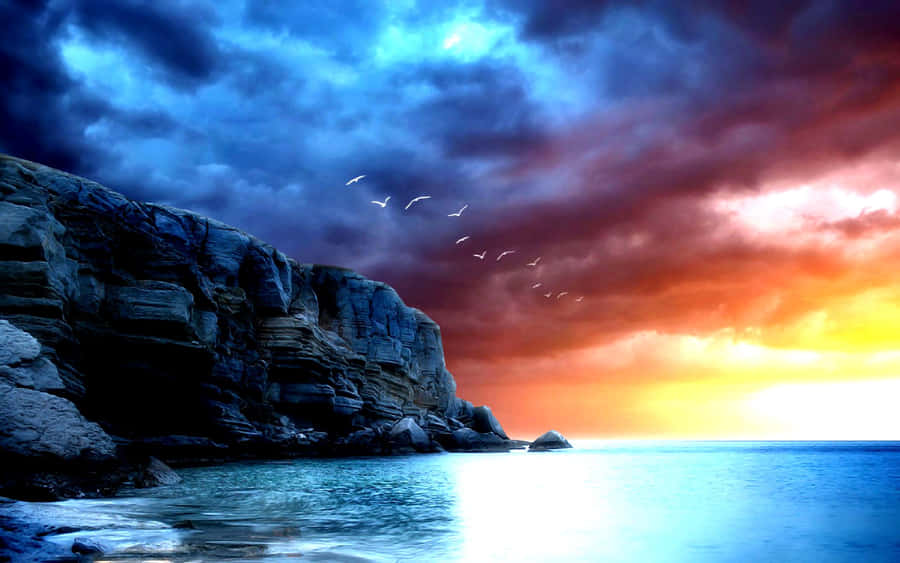 Beautiful Rocky Mountain Amazing Rainbow Sky Wallpaper