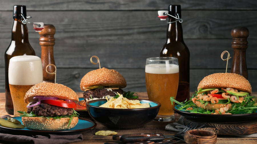 Beer Bottle And Burgers Wallpaper