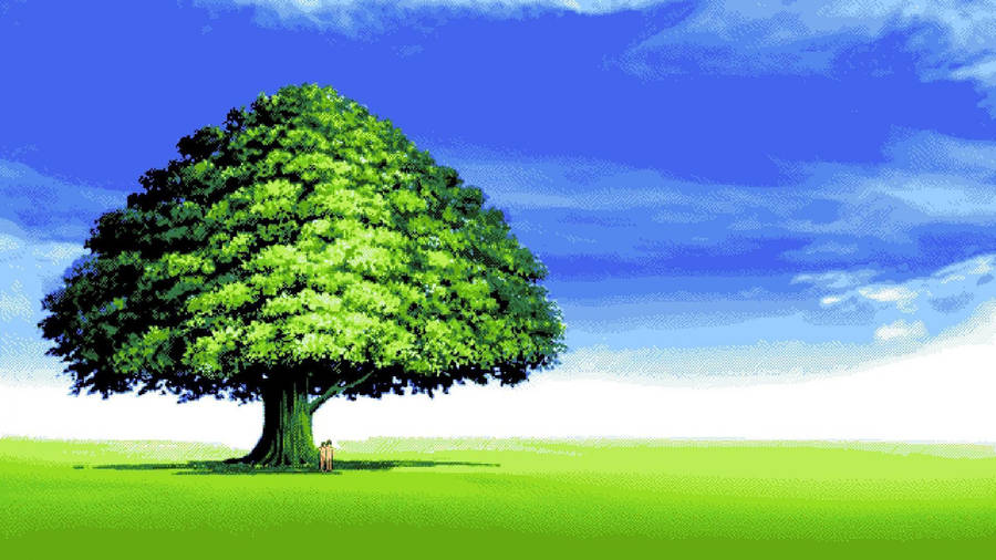 Big green tree Pixel Art wallpaper