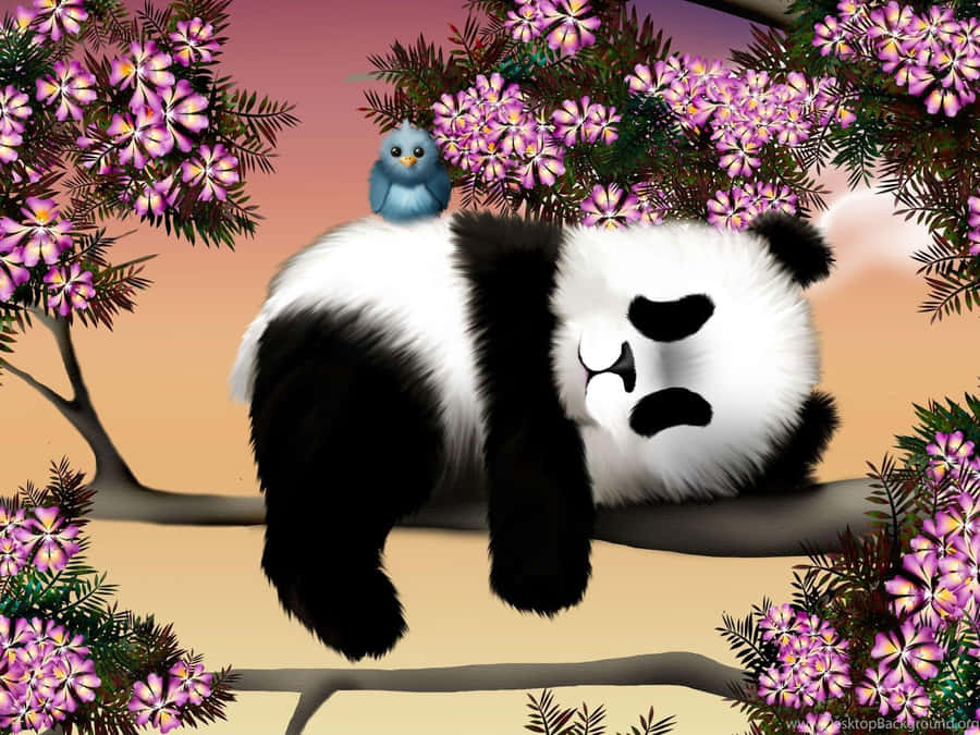 Bird On A Panda Laptop Wallpaper