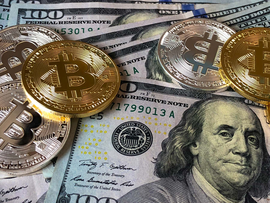Bitcoin And Us Dollar Coins On A White Background Wallpaper
