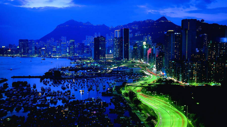 Blue And Green Cityscape Wallpaper