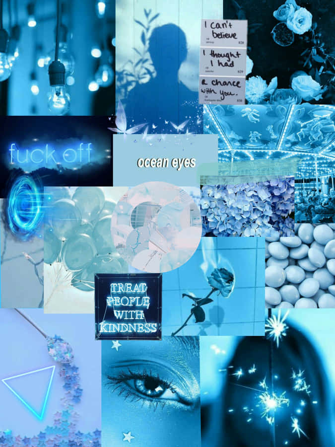 Blue Collage: A Creative Way To Mix And Match Different Art Pieces Wallpaper