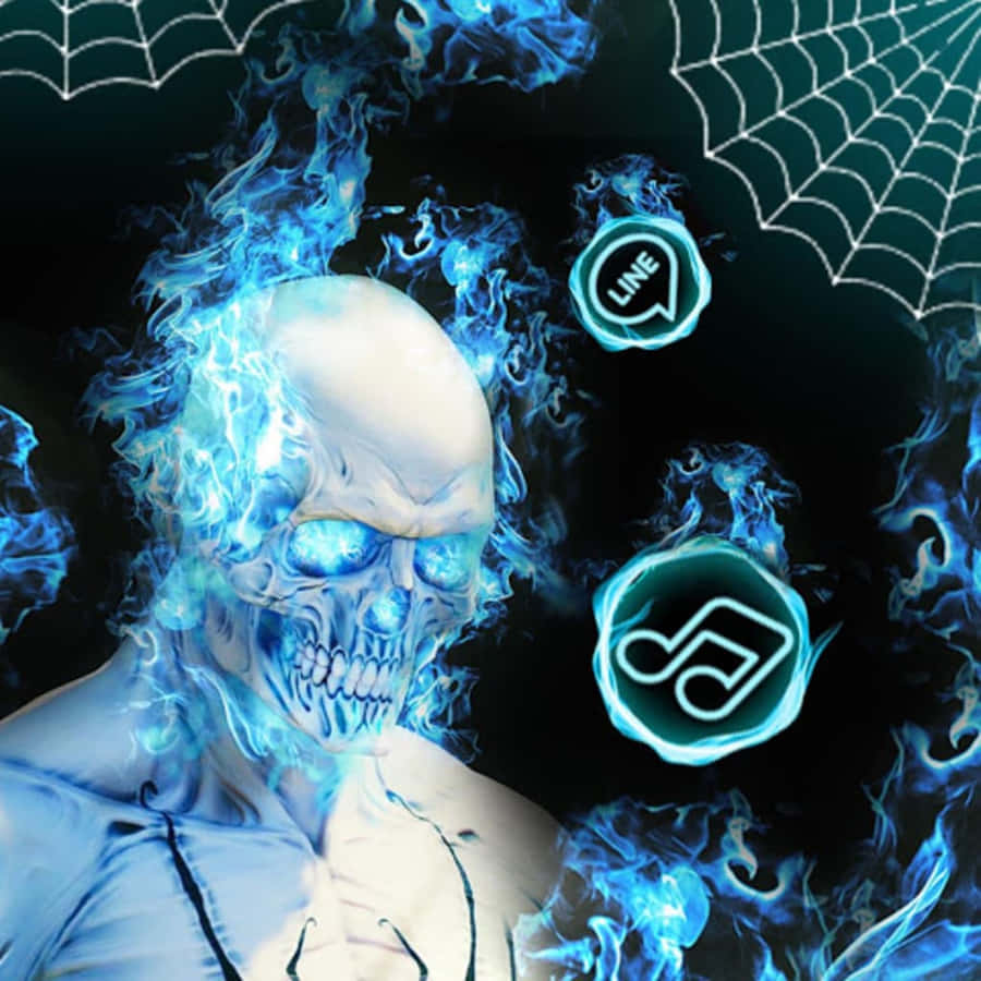 Blue_ Fire_ Skull_with_ Icons Wallpaper