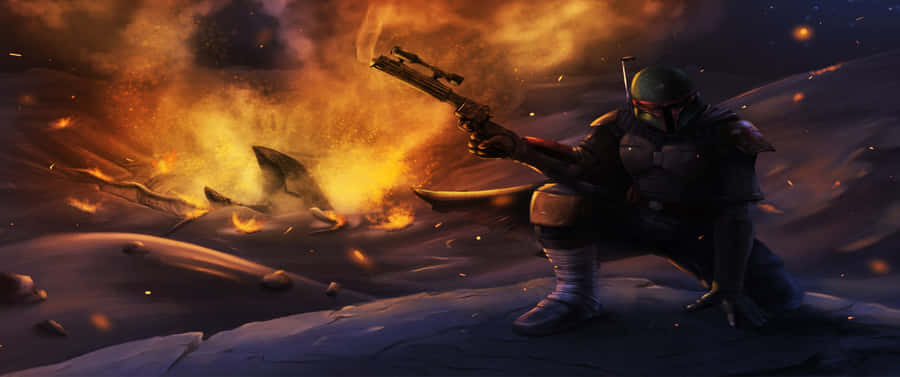 Boba_ Fett_ Battle_ Stance_ Ultra_ Wide Wallpaper