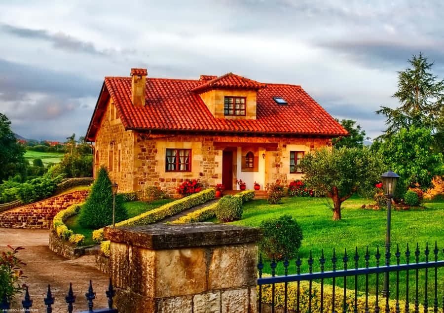 Brick House In English Countryside Wallpaper