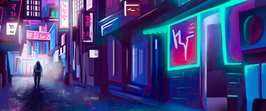 Brightly Glowing Neon Colored Lines Against A Black Background Wallpaper