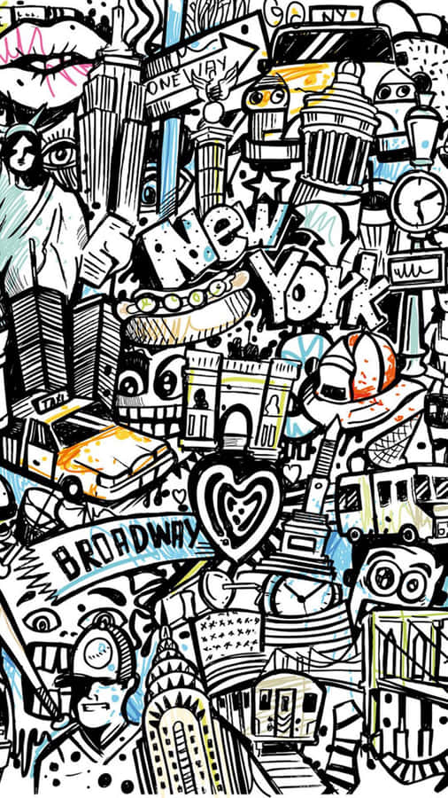 Broadway Doodle Drawing Pop Art Phone Wallpaper