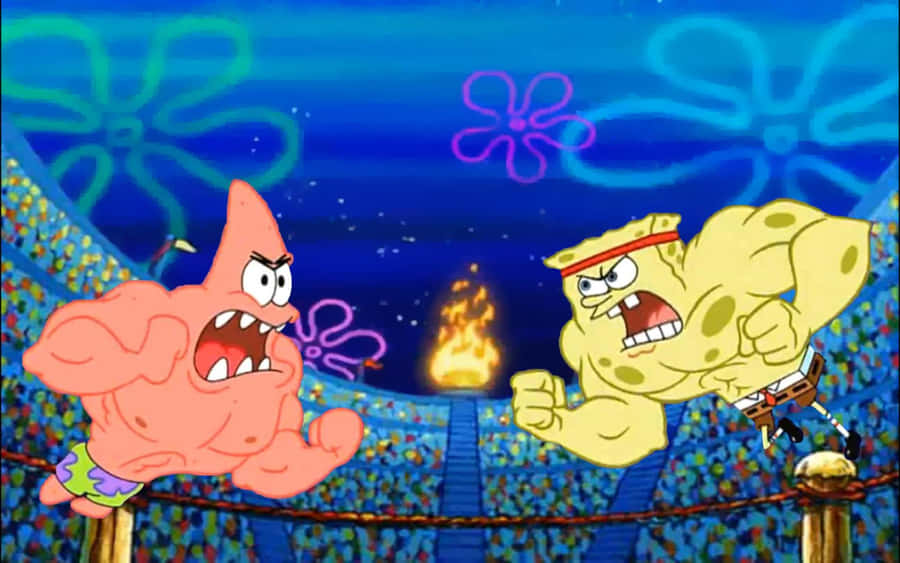 Buff Patrick And Aesthetic Spongebob Desktop Wallpaper