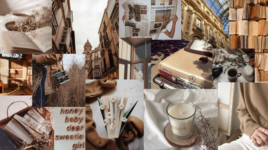 Download free Candles, Cameras, And Cars Beige Aesthetic Desktop ...