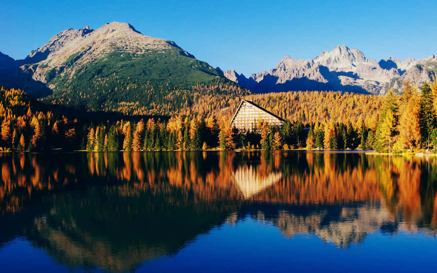 Caption: Serene Beauty Of Crystal Clear Lake Wallpaper