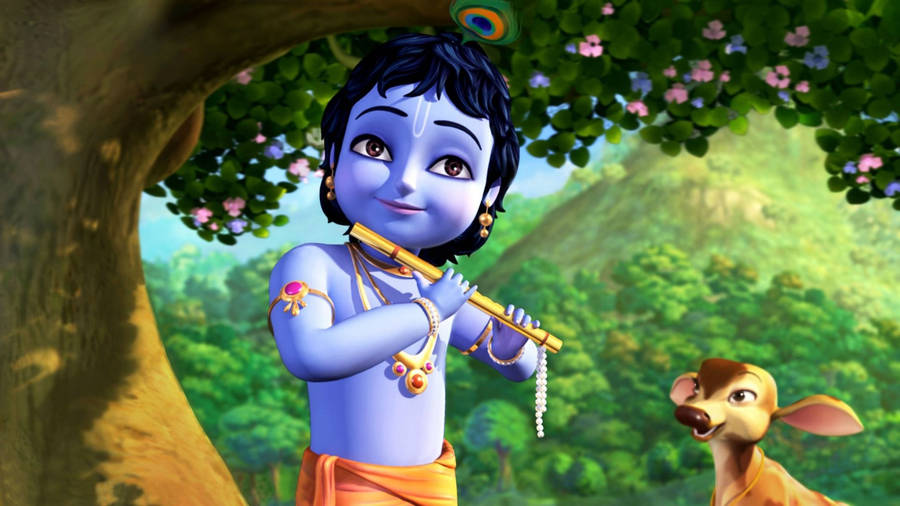 Download free Cartoon Bal Krishna Playing The Flute Wallpaper -  MrWallpaper.com