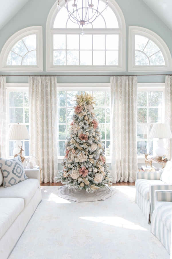Celebrate The Festive Season With A Pink Christmas Tree Wallpaper