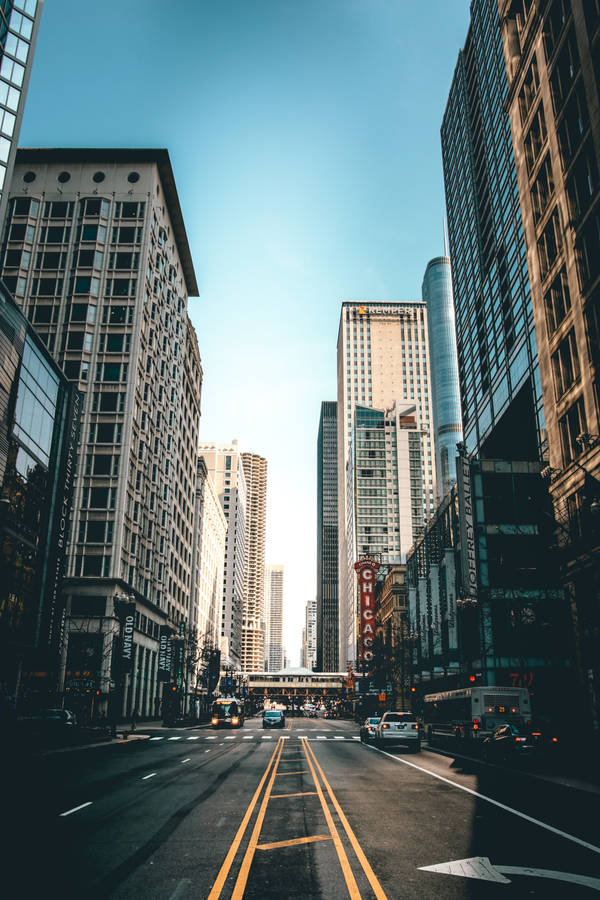 Chicago Skyline Road Vintage Filter Wallpaper