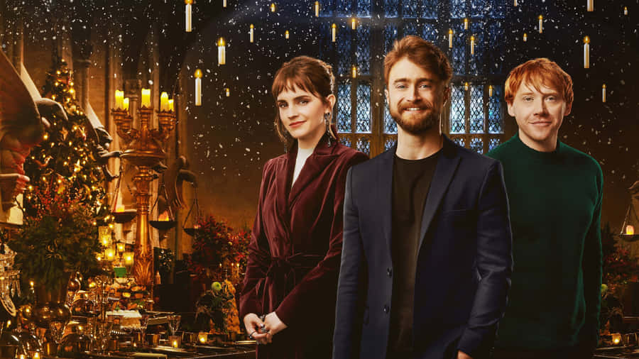 Christmas At Hogwarts Trio Wallpaper