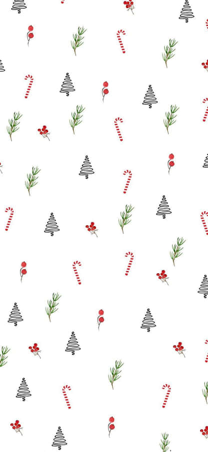 Christmas Tree And Candy Canes Pattern Wallpaper