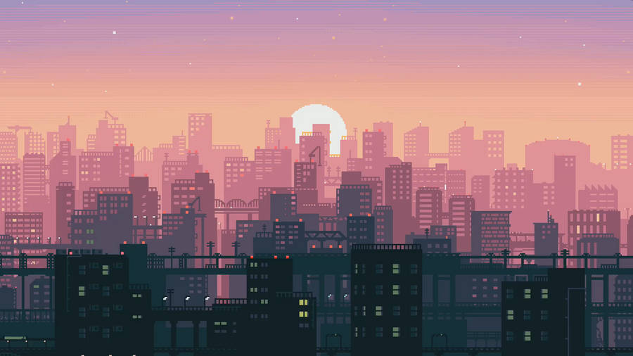 City buildings Pixel Art wallpaper