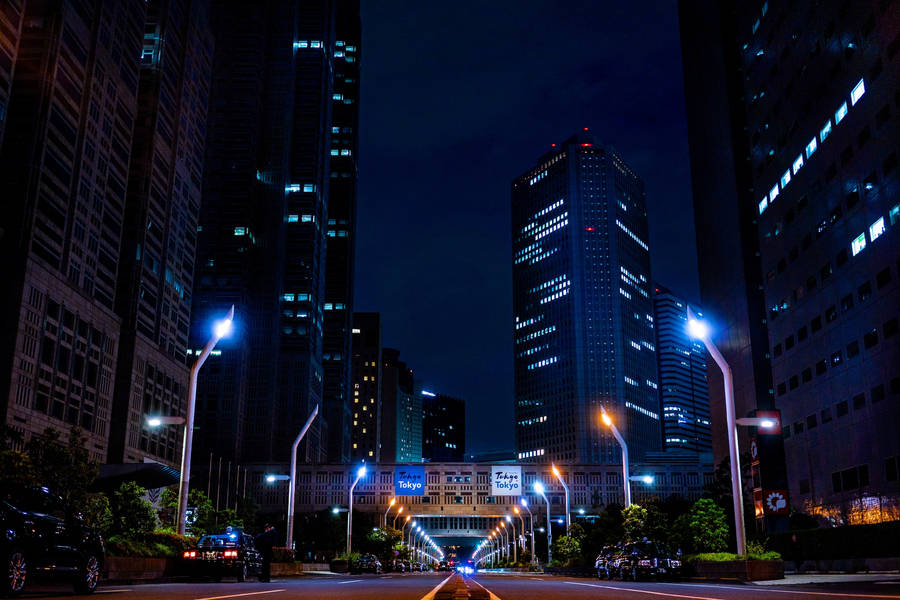 City Night Main Road Wallpaper