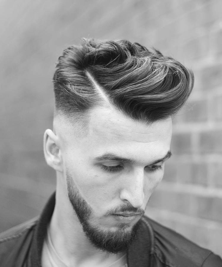 Download Free Classic Side Part Mens Hairstyle In Black And White Wallpaper 