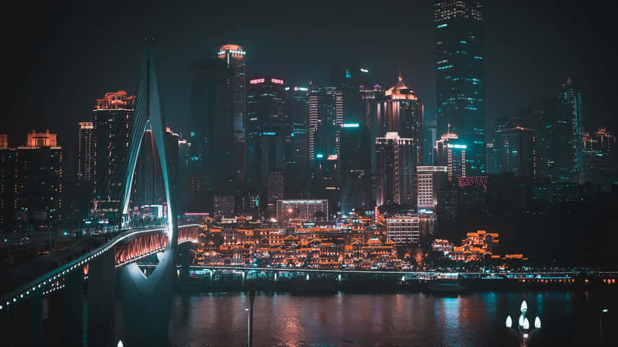 Colorful And Bright Lights In Dark City 4k Wallpaper