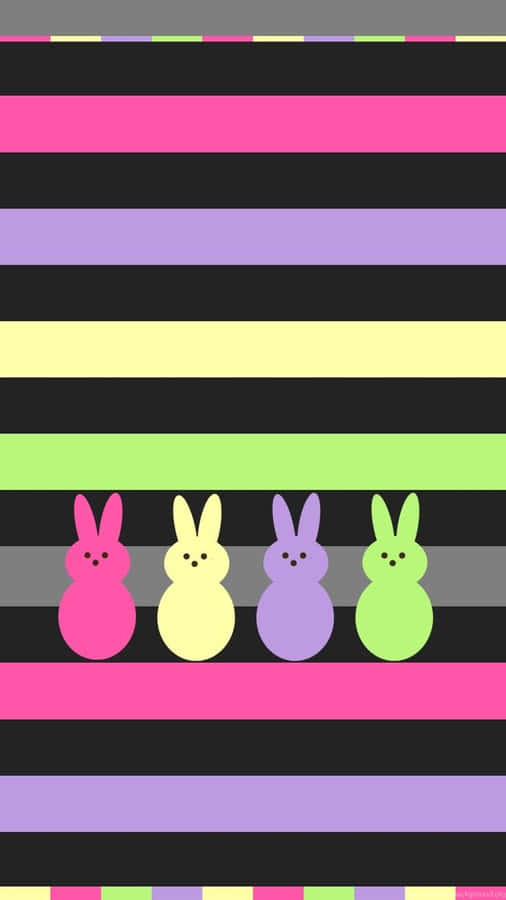 Colorful Easter Peeps Bunnies Striped Background Wallpaper