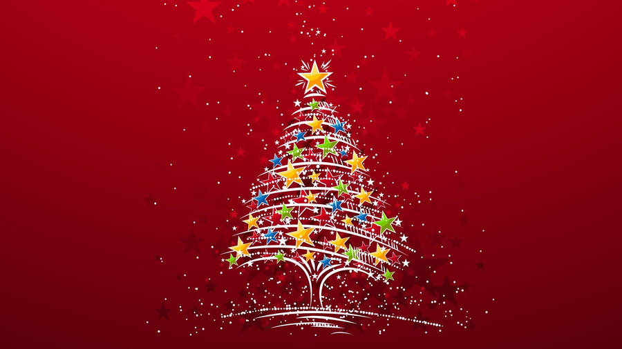 Colorful Stars On White Christmas Tree Wallpaper