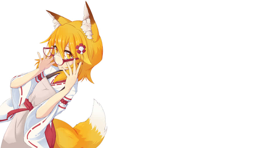 Cool Anime Fox Girl Adjusting Her Glasses Wallpaper