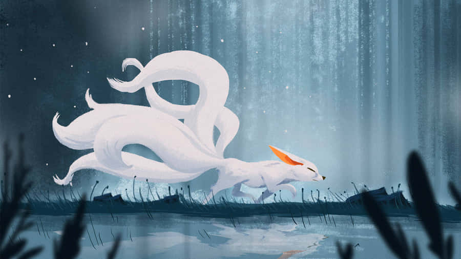 Cool Anime Fox Running Through The Woods Wallpaper