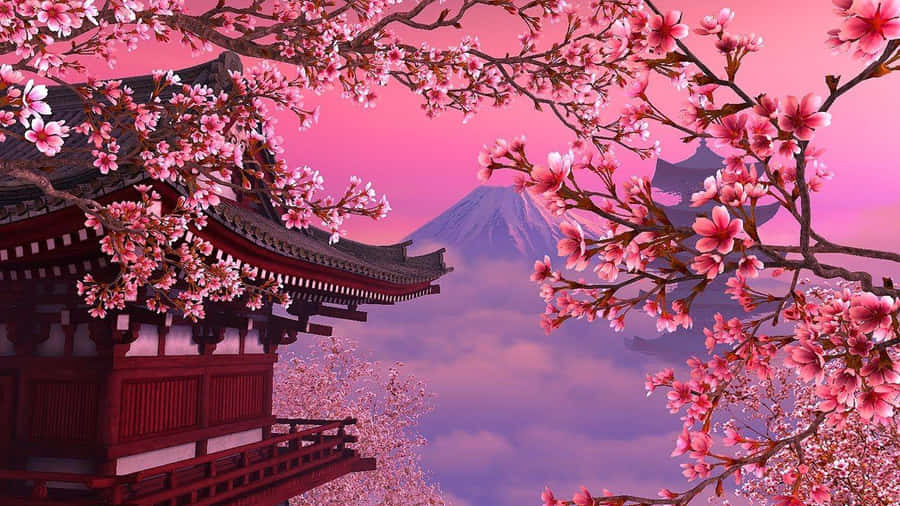 Cool Japanese Tree Digital Art And A Temple Wallpaper