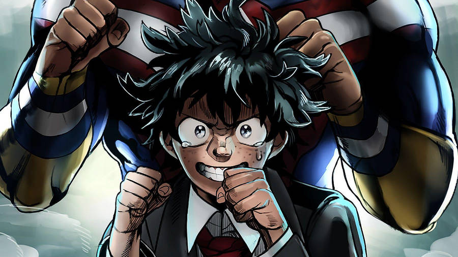 Crying Deku With Supportive All Might Wallpaper