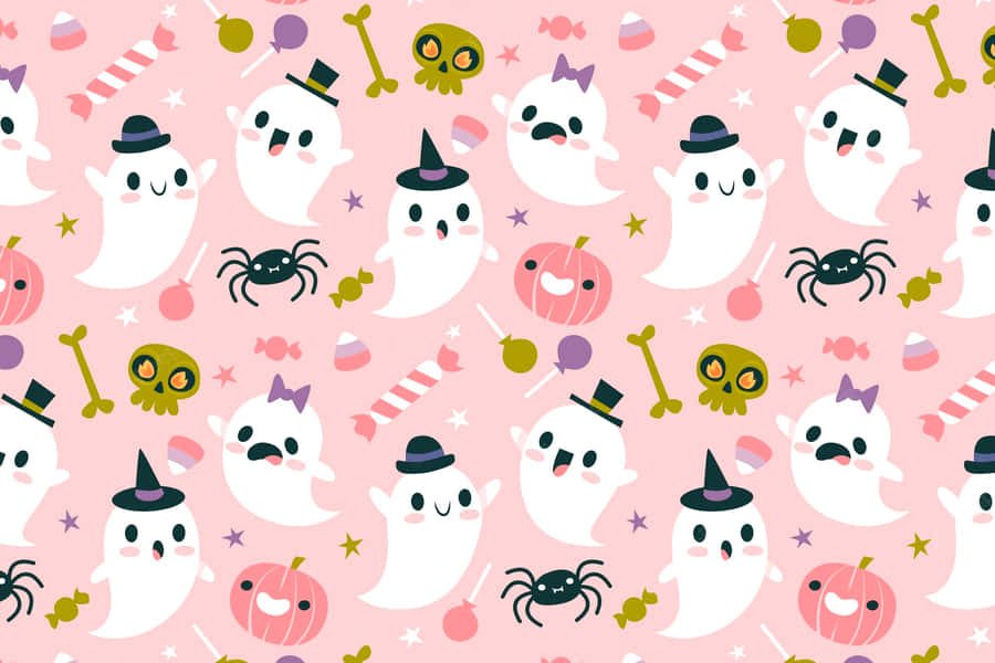 Cute Ghosts Pink Girly Halloween Wallpaper