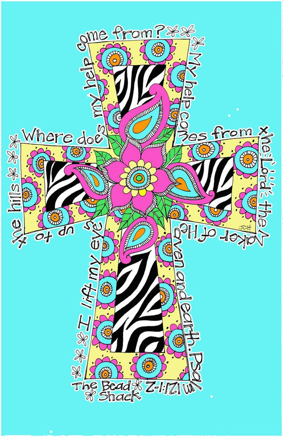 Cute Girly Cross Floral Design Wallpaper