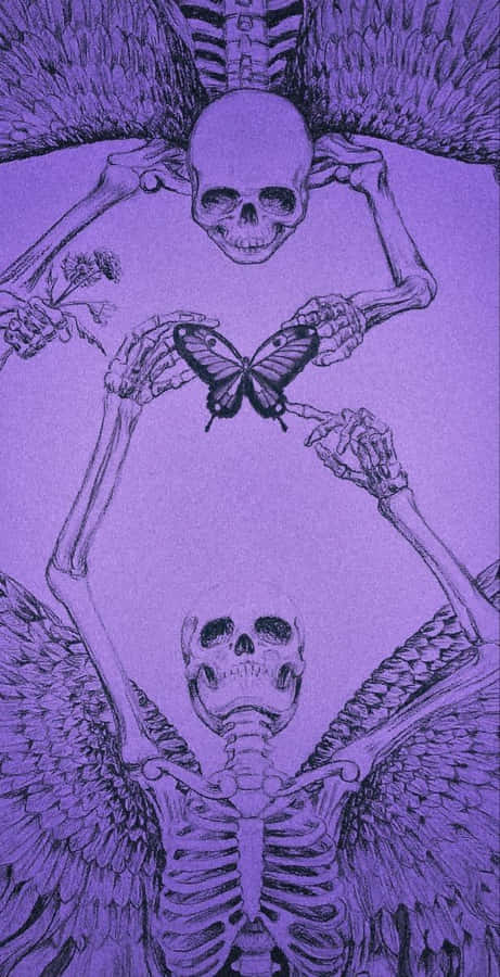 Cute Gothic Two Skeleton Bodies Wallpaper