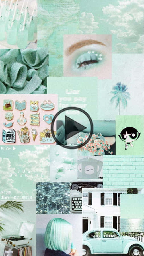 Cute Green Aesthetic Collage Wallpaper