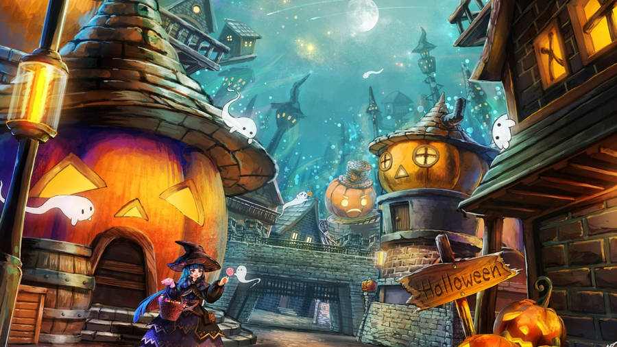 Cute Halloween Town Anime Wallpaper