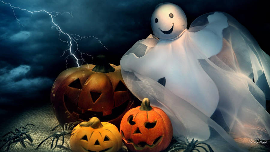 Cute Halloween White Ghost Wallpaper
