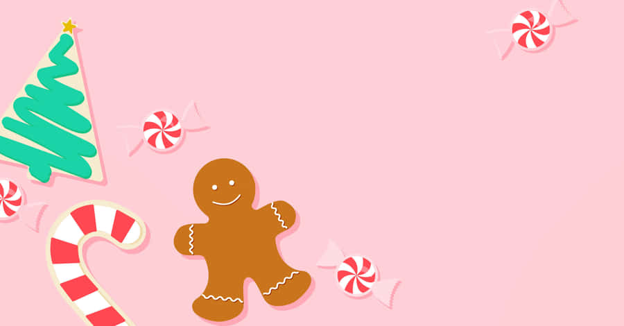 Cute Pink Christmas Gingerbread Man Wallpaper