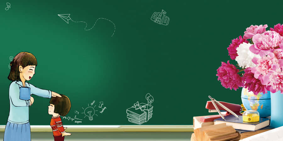 Cute Teacher Pats Student Wallpaper