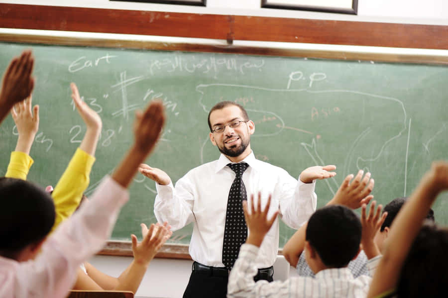 Cute Teacher With Students Wallpaper