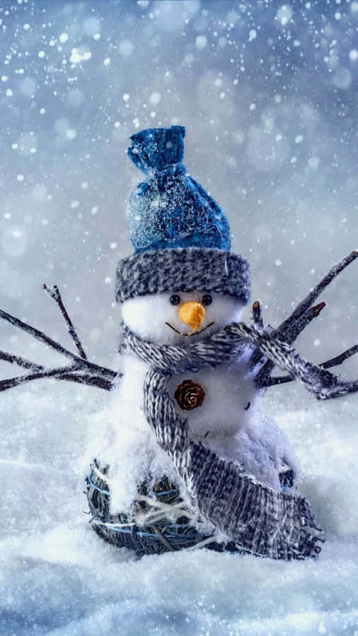 Download free Cute Winter Snowman Smiling Phone Wallpaper