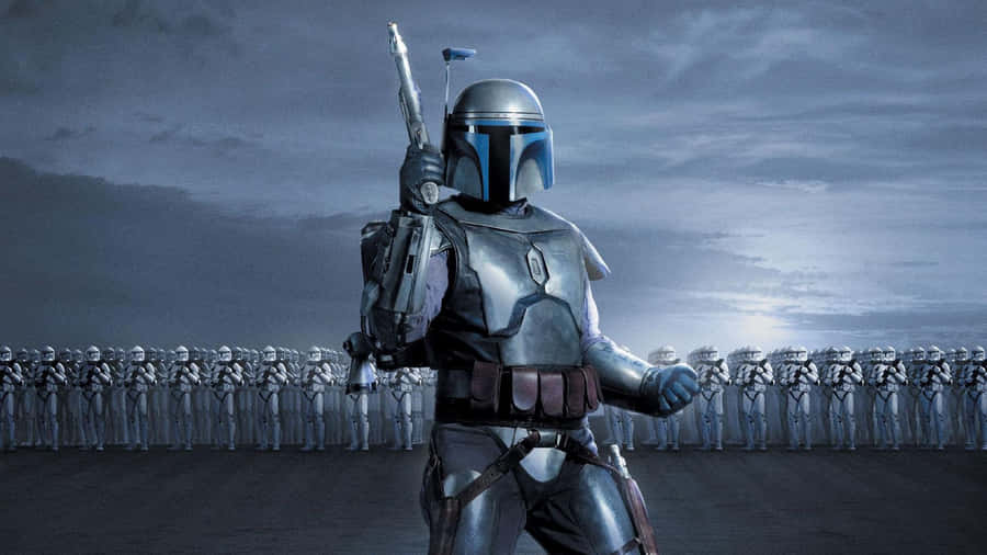 Darth Vader And Storm Troopers In A Sci-fi Battle Wallpaper