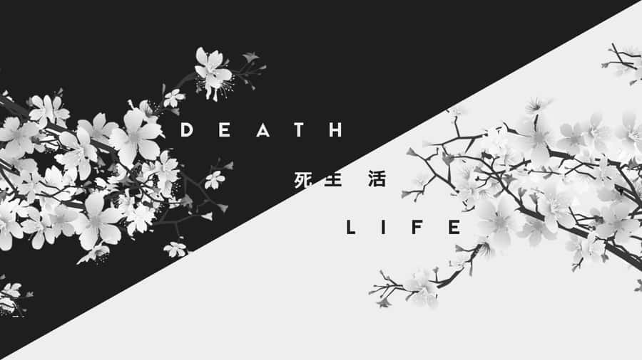 Death Life - A Black And White Image With Flowers Wallpaper
