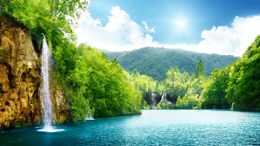 Deep Forest Hidden Waterfall Desktop Wallpaper