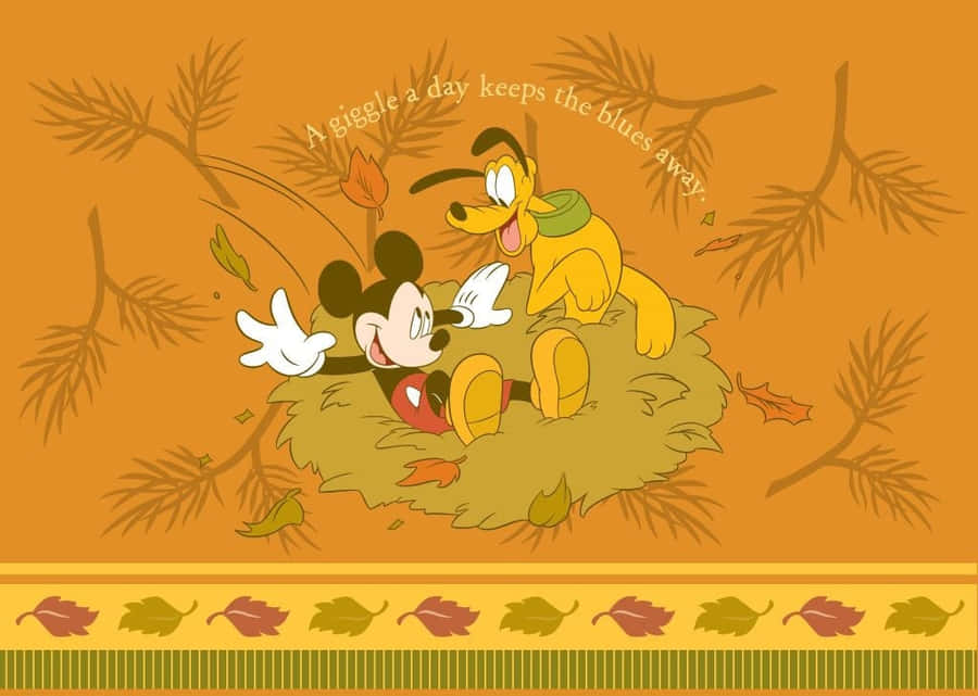 Disney Autumn Pluto Mickey Mouse Wallpaper
