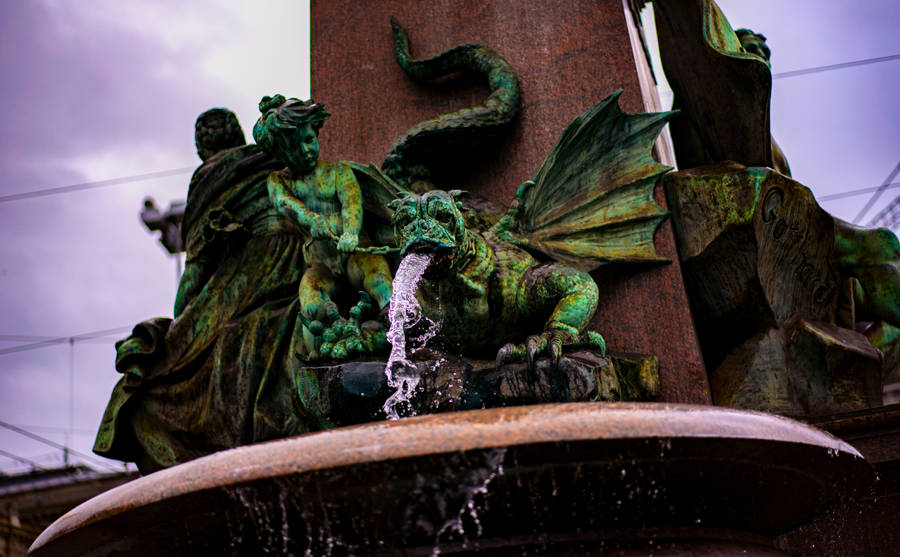 Dragon Waterfall Statue Wallpaper