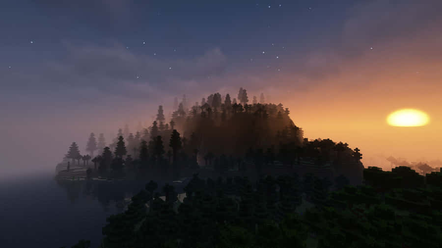 Enjoy A Peaceful Sunset In The Popular Game, Minecraft. Wallpaper