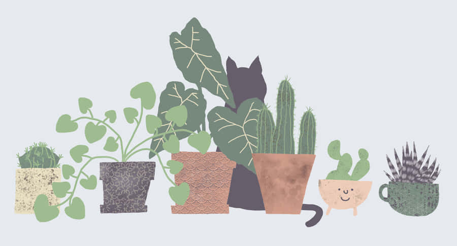 Enjoy A Plant Aesthetic Moment With This Stylish Laptop And Your Favorite Cup Of Caffeine. Wallpaper