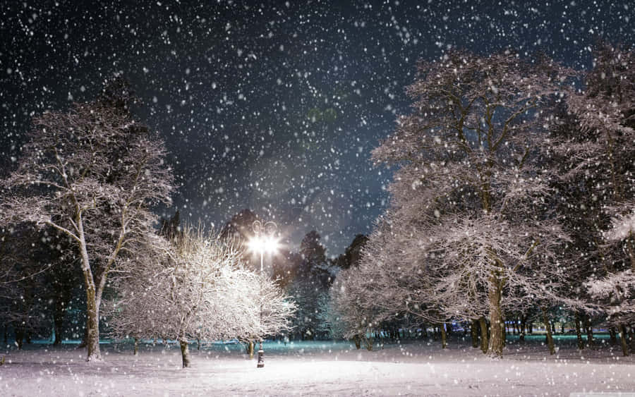 Enjoy A Snowy Winter's Night On The Desktop Wallpaper