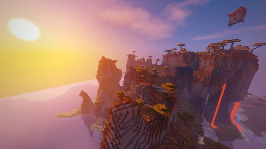 Explore The Vast World Of Minecraft At Sunset Wallpaper