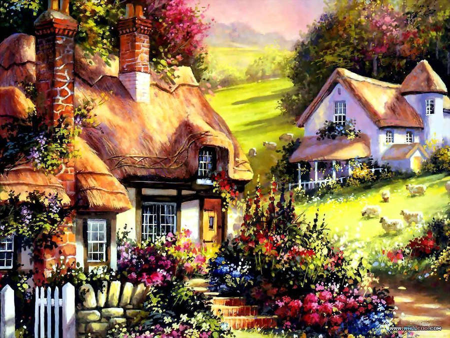 Exquisite Houses Paint Art Wallpaper